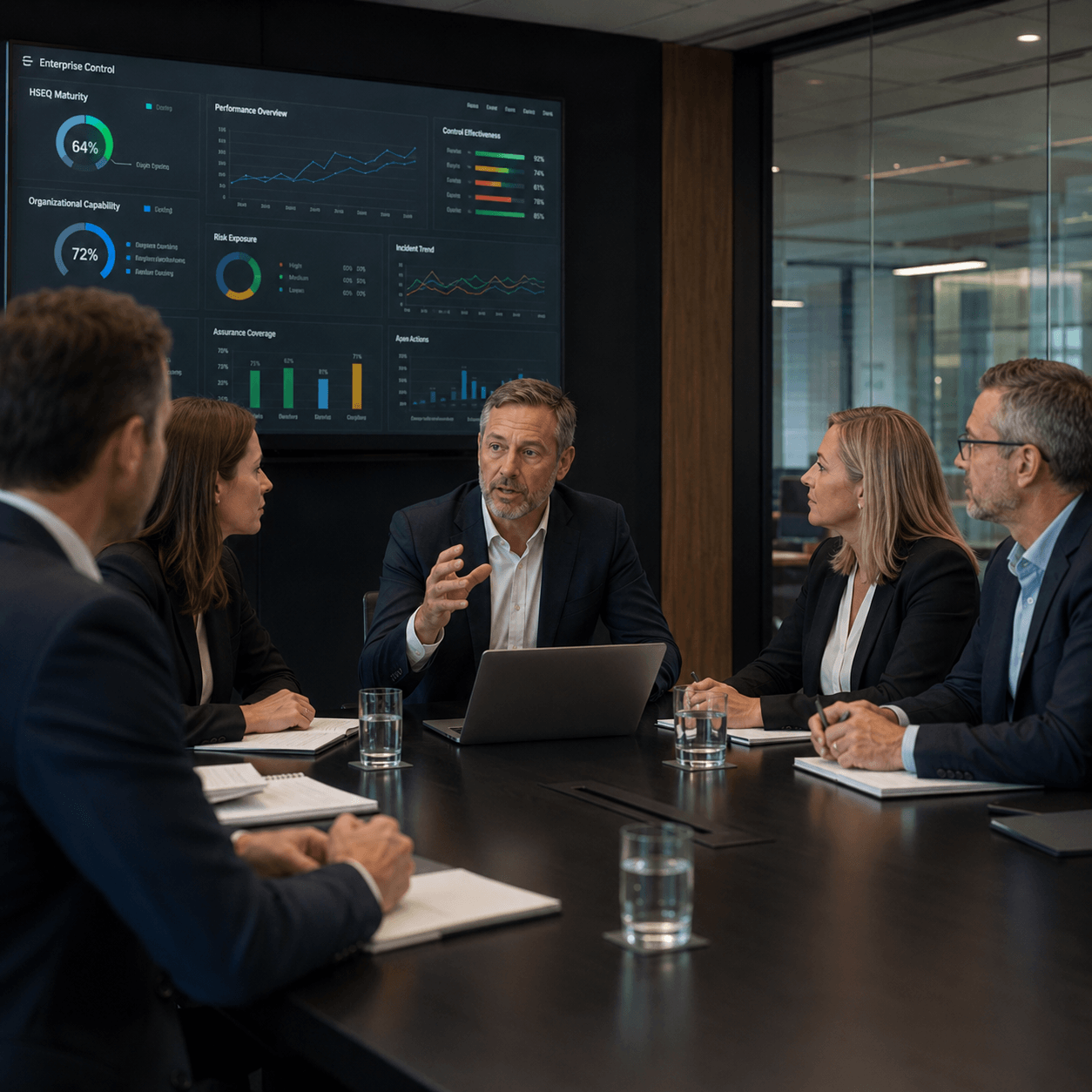Leaders reviewing enterprise governance and operational performance