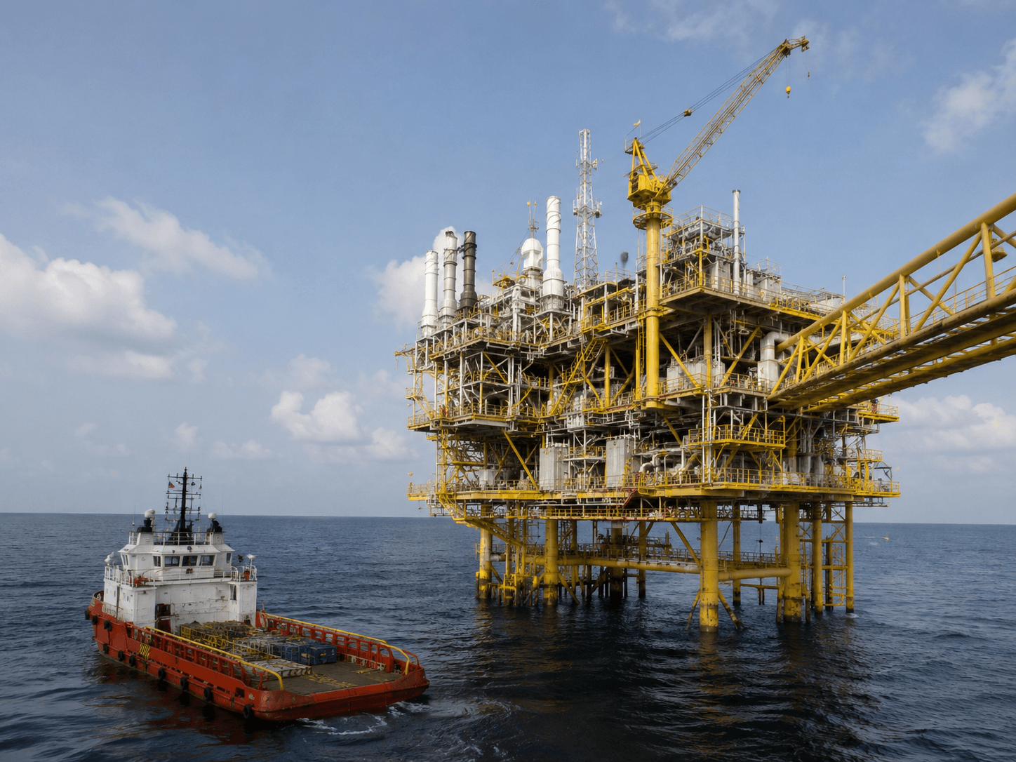 Offshore operating asset at sunset