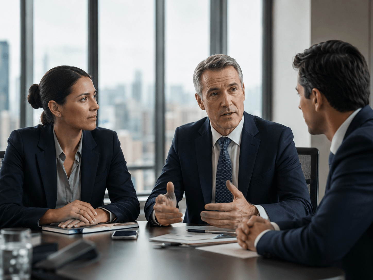 Executive advisory discussion in a boardroom