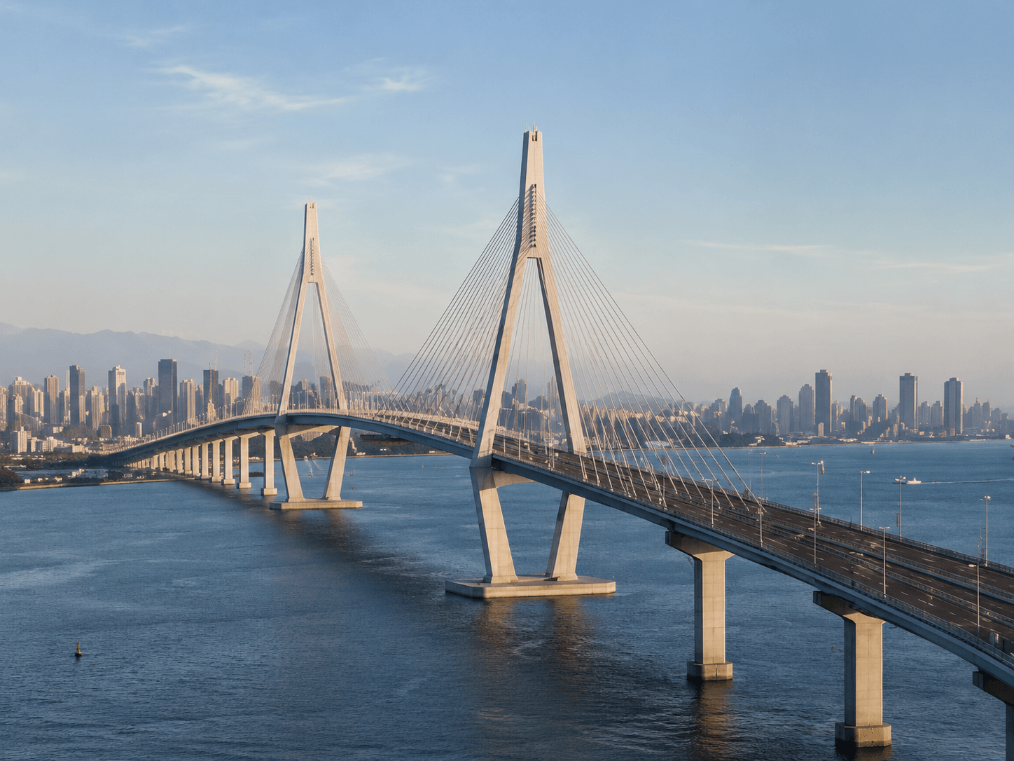 Major bridge infrastructure at dusk