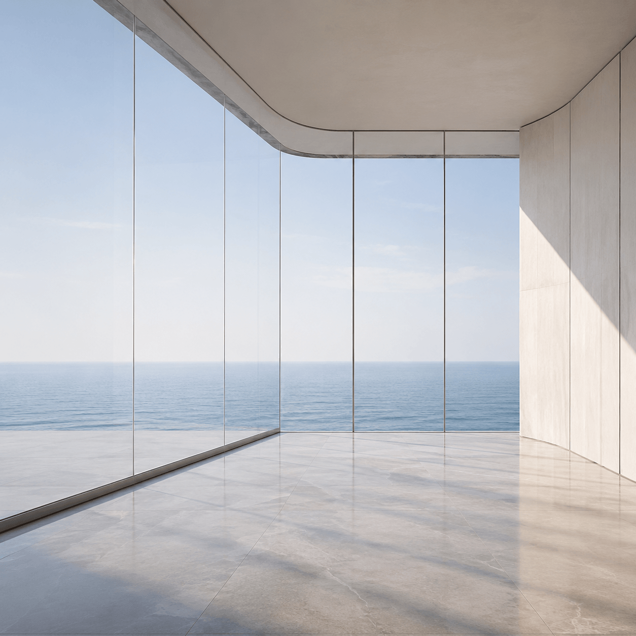Contemporary executive interior overlooking the horizon