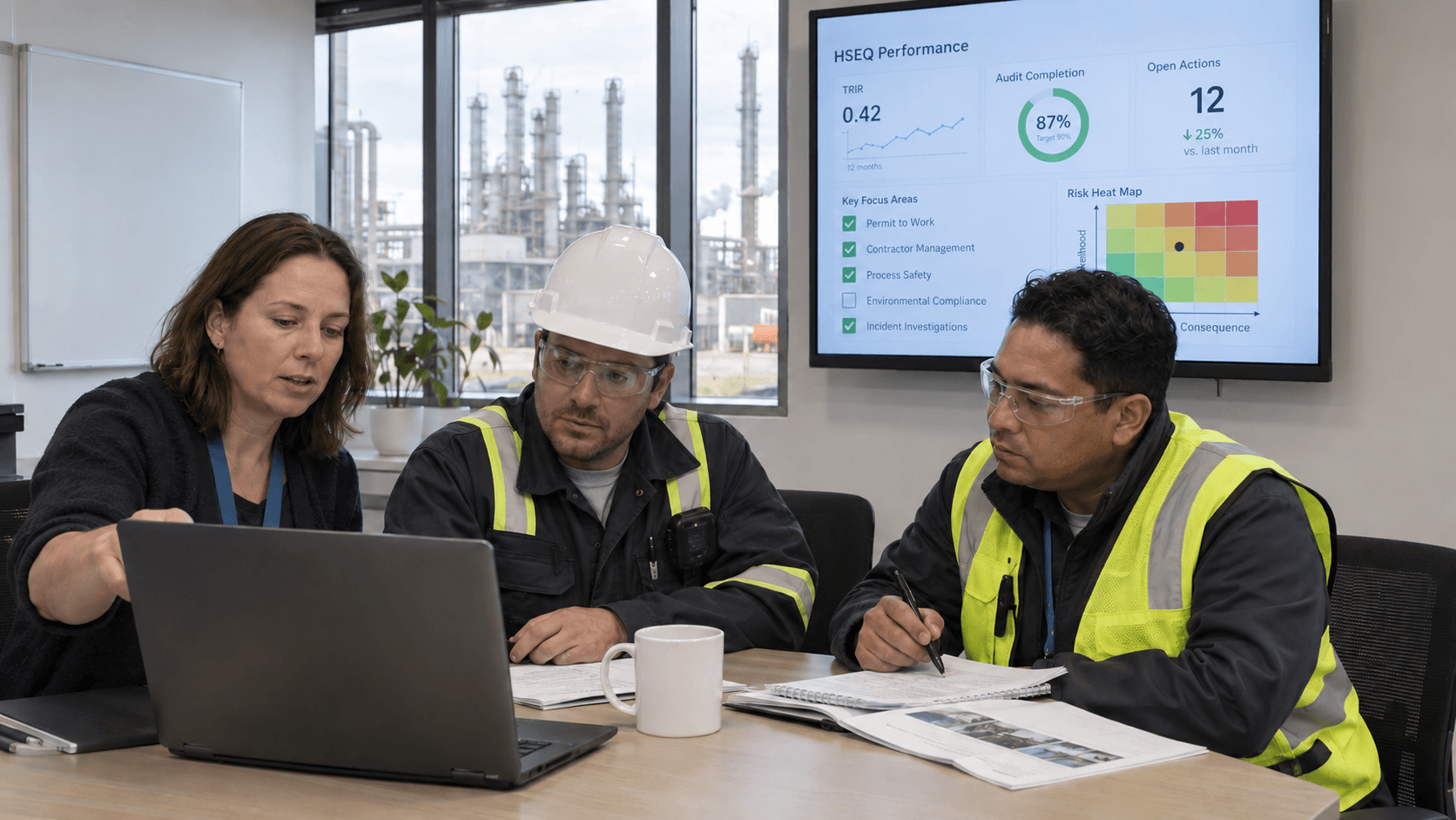 AI and HSEQ governance visual representing professional oversight, validated knowledge, and controlled application.
